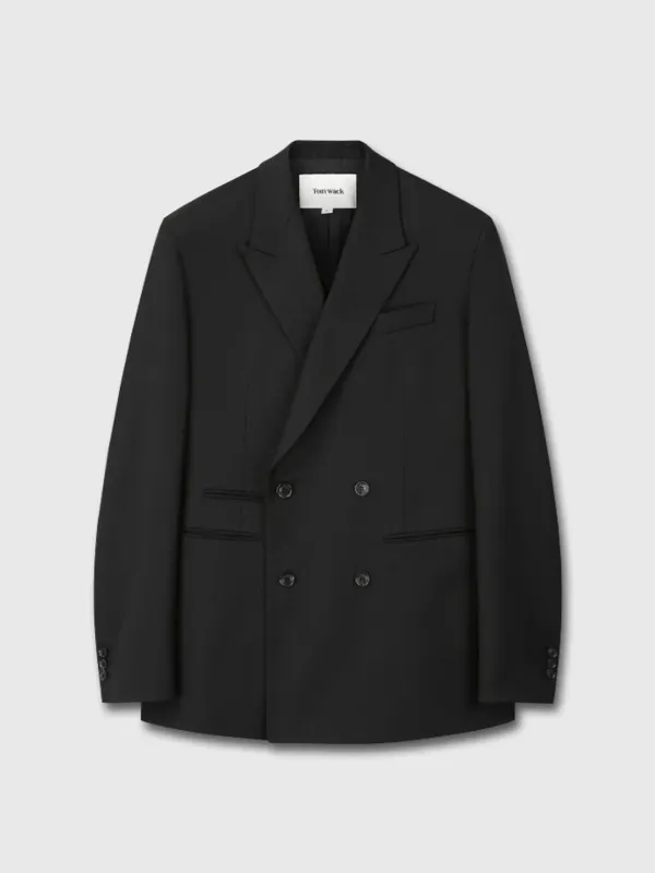 WOOL TWILL DOUBLE-BREASTED TAILORED BLAZER_ BLACK