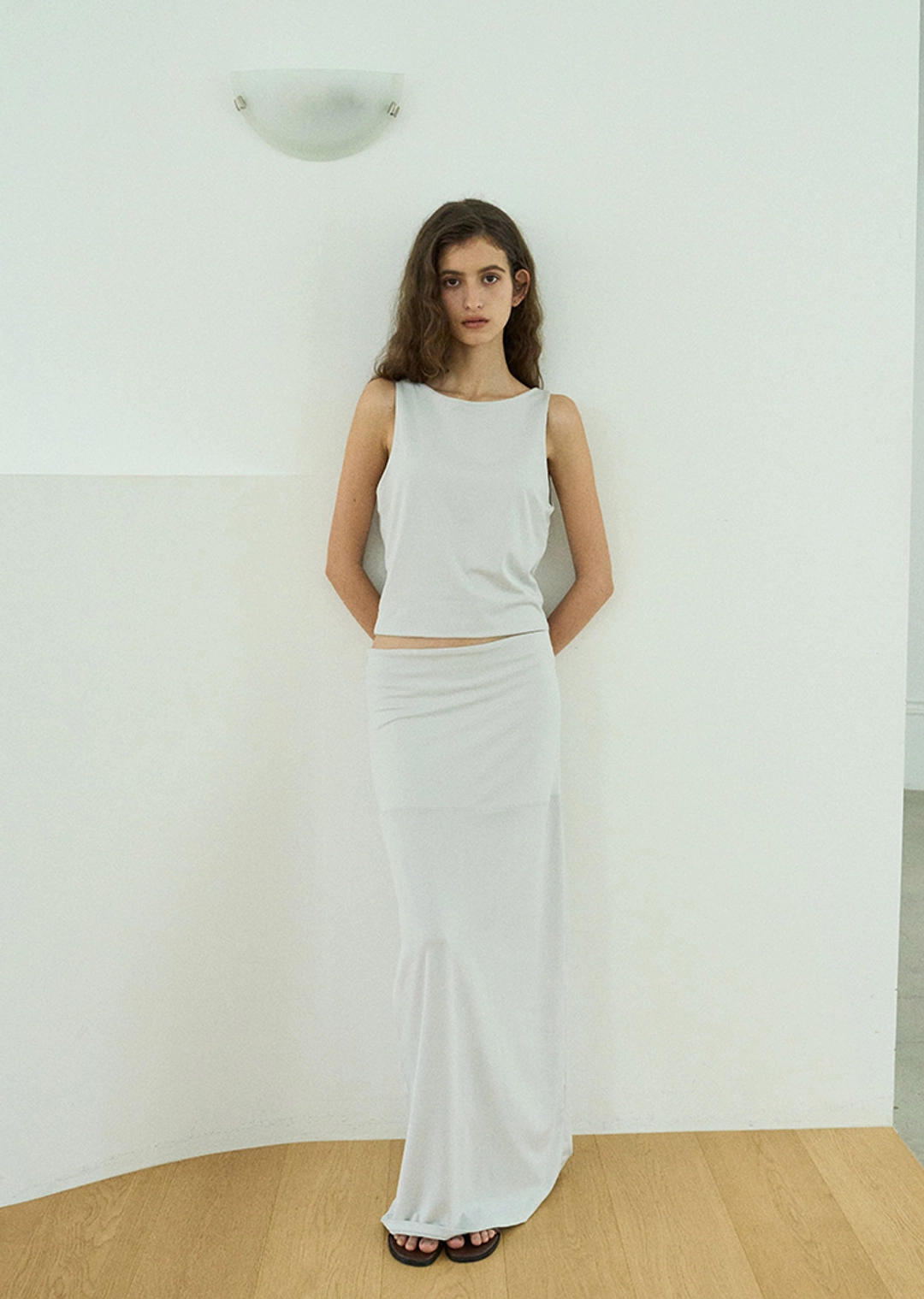 하베크 (3RD RE-ORDER) Double waist skirt / Grey 상품 이미지 1