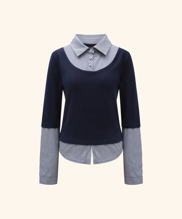 Chase Layered Collar Top ( Navy )