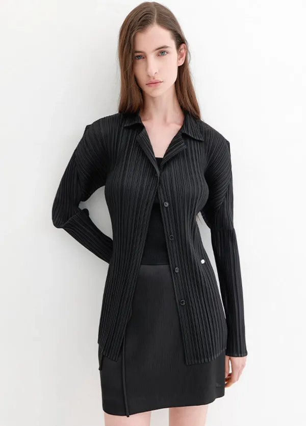 (BL-4310)PLEATS OPEN COLLAR BLOUSE