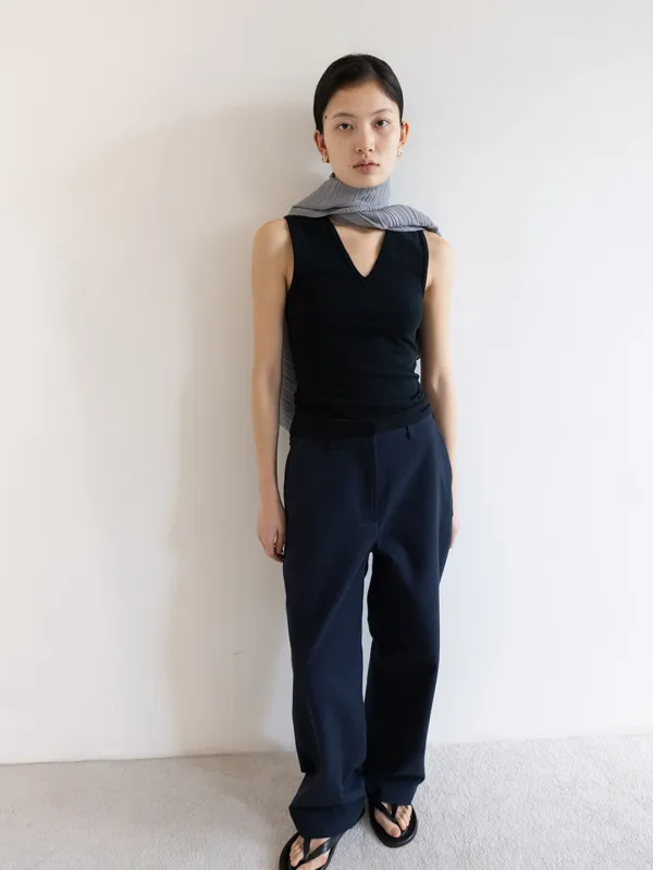 SIDE-TAB COTTON TROUSERS [ECRU, NAVY]