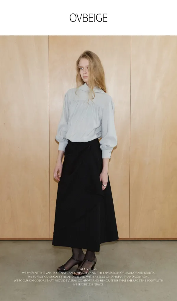 SLANT DRAPE STRIPE SKIRT_BLACK
