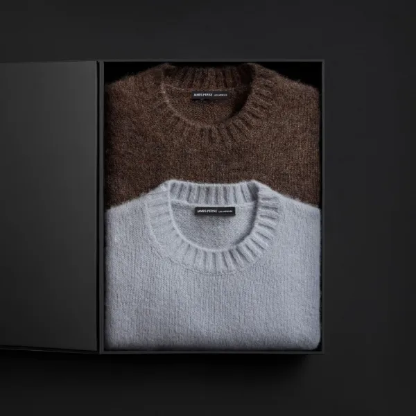 Women's Lightweight Textured Cashmere Crew Gift Set - Bark/Pale Blue
