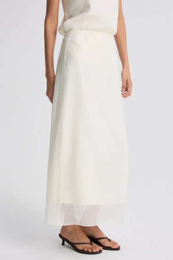 SHEER LAYERED SLIT-BACK MIDI SKIRT PEARL