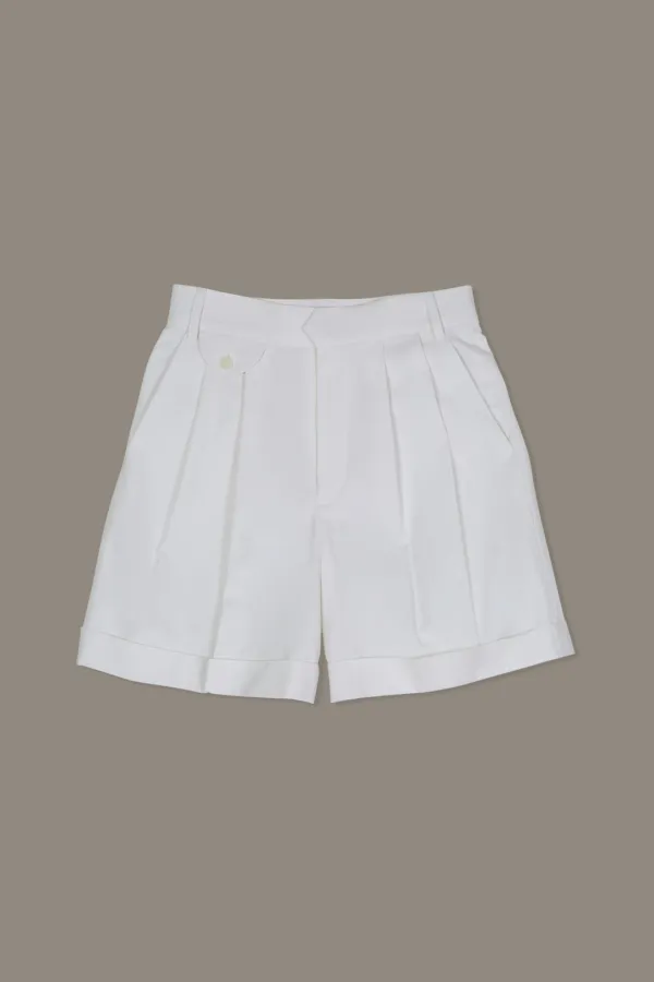 ROLL UP LINEN SHORT PANTS(WHITE)