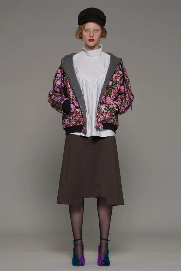FW26 GRAY REVERSIBLE FLORAL HOOD ZIP-UP