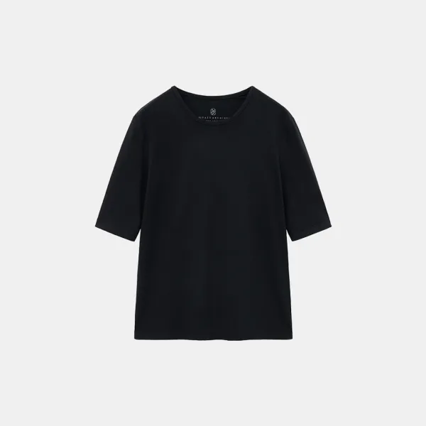 SITP5228 울 블렌드 소프트 5부 티셔츠_S\'est passee(쎄빠쎄)_Black