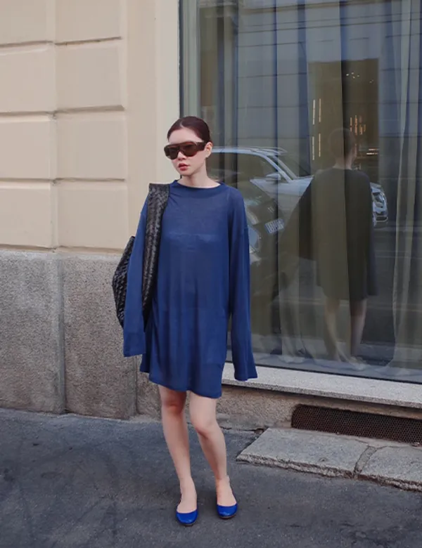 sheer tencel mock neck long tee