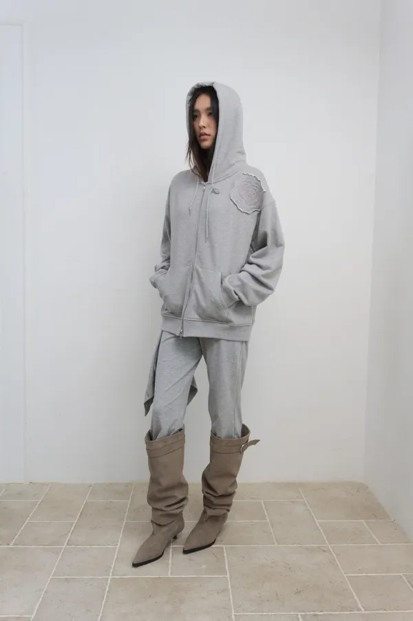 ROSE APPLIQUE ZIP-UP HOODIE_MELANGE