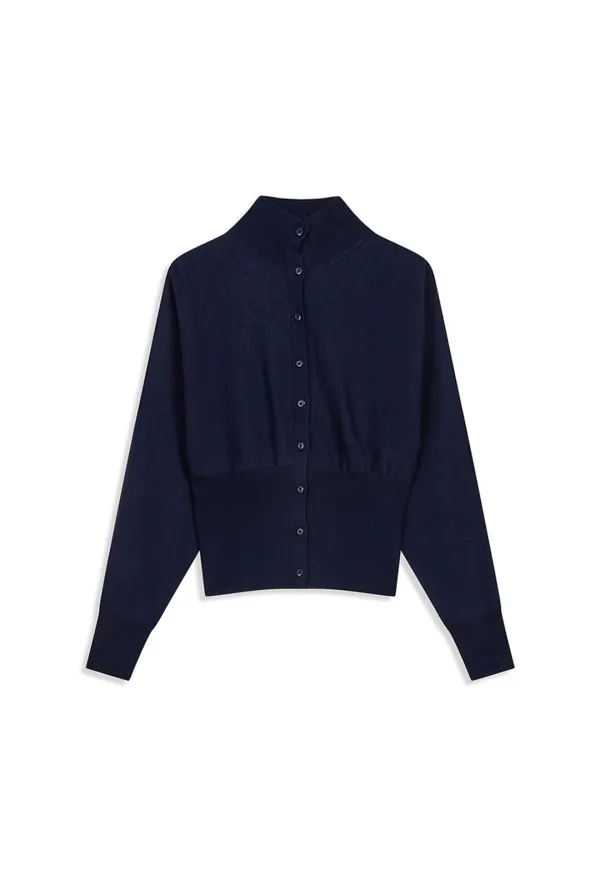 BUTTON UP BLOUSON CARDIGAN, NAVY