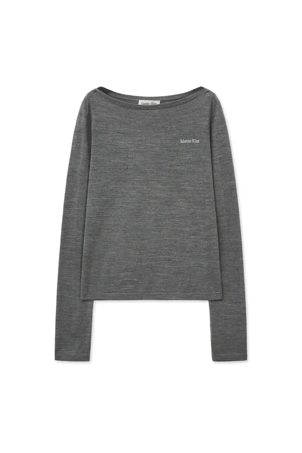 ESSENTIAL BOAT NECK KNIT TOP IN GREY