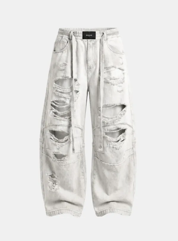 [6/8 발송] [w-pts26-095] Destroyed Raw-Edge Joggers - White