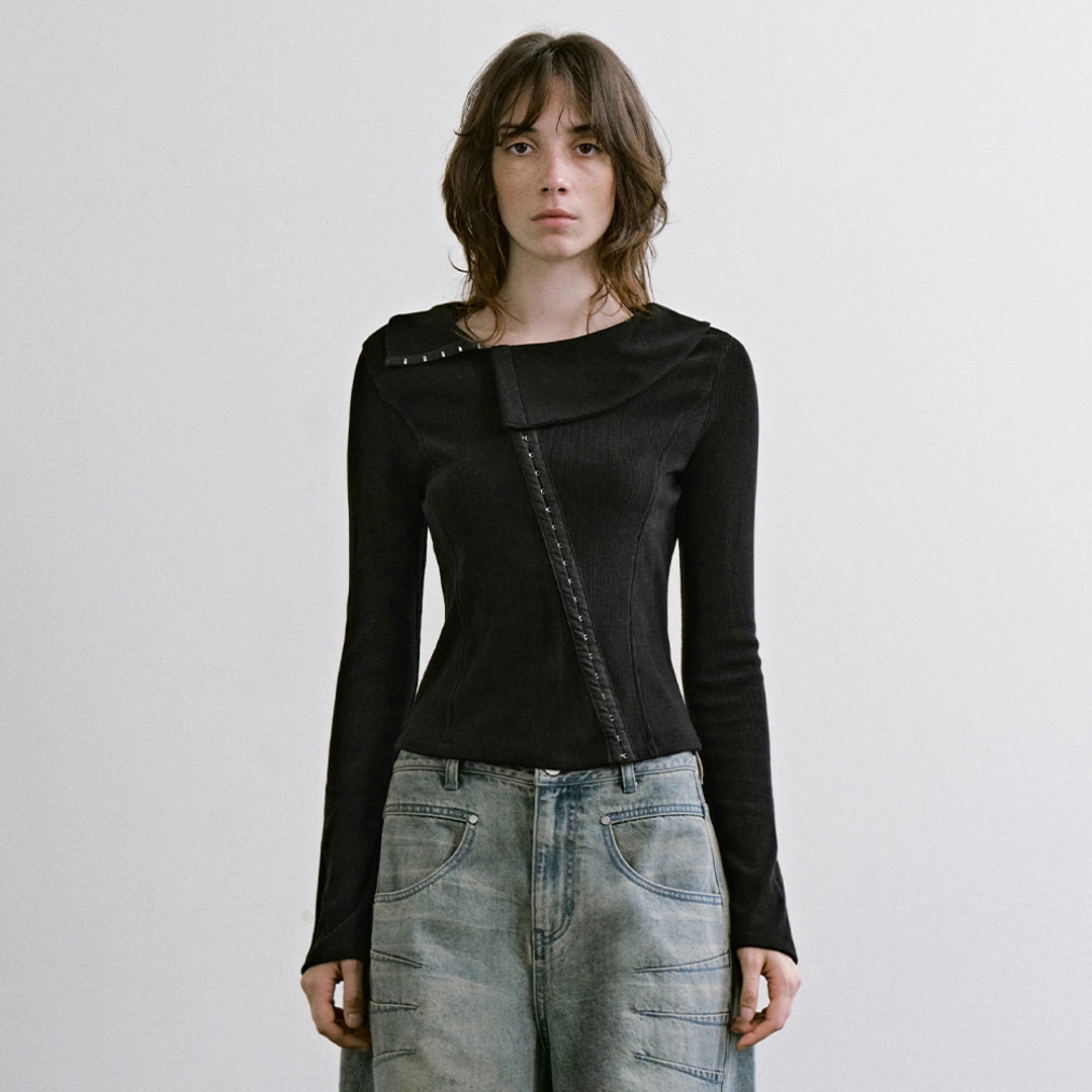 트리밍버드 Asymmetric Hook Long Sleeve Top [ Black ] 상품 이미지 1