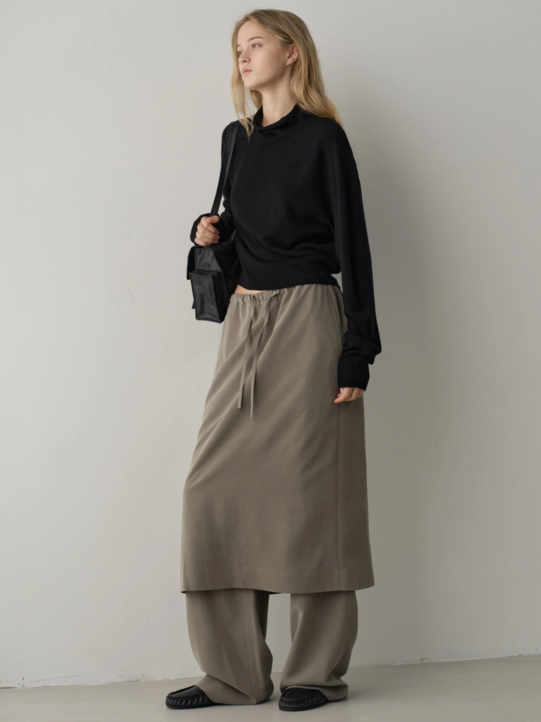 파사드패턴 스커트 밴딩 팬츠_khaki grey 상품 이미지 2