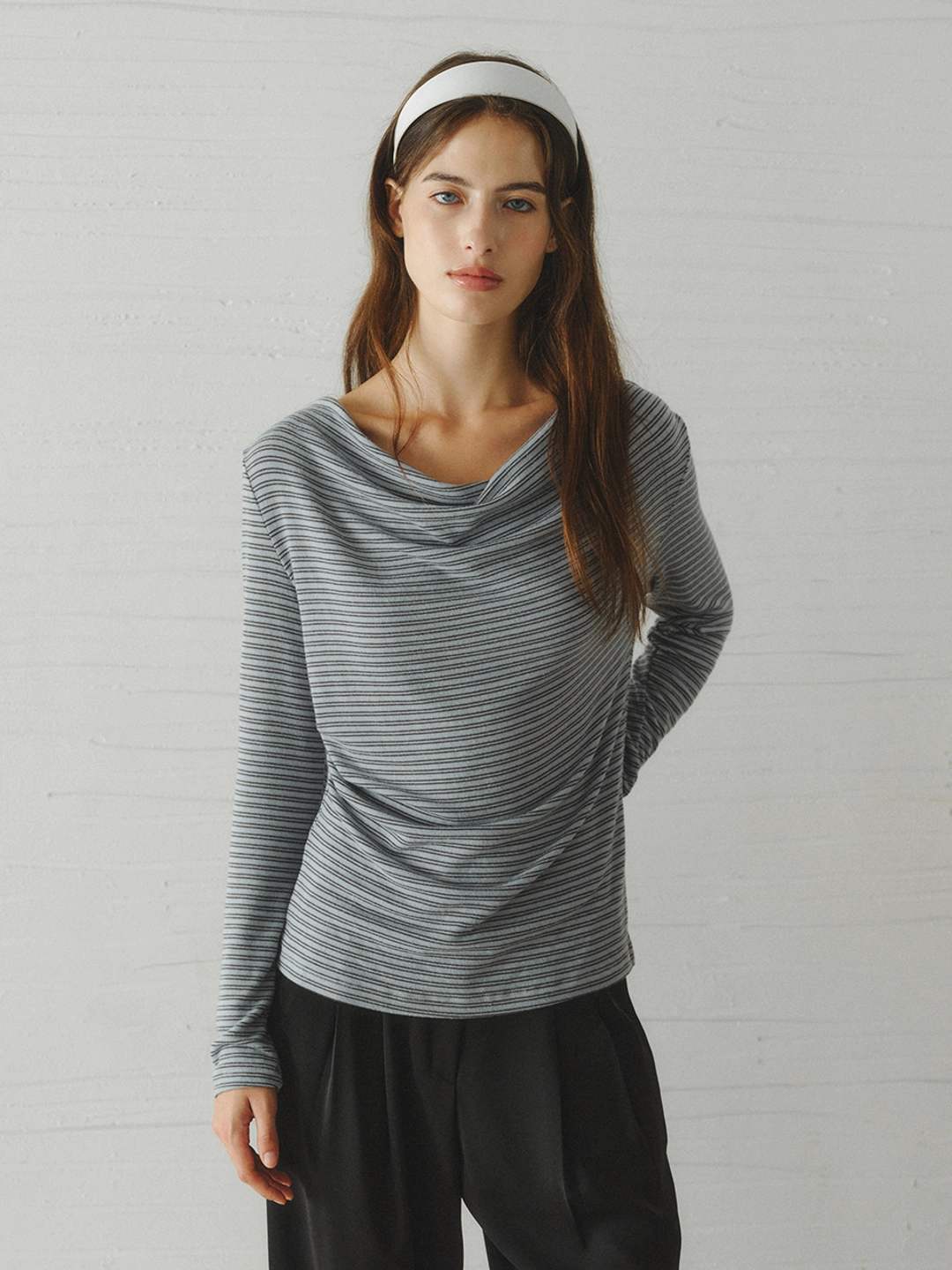 르니나 [10/7 예약배송] GRACE draped stripe t-shirt_mint stripe 상품 이미지 3