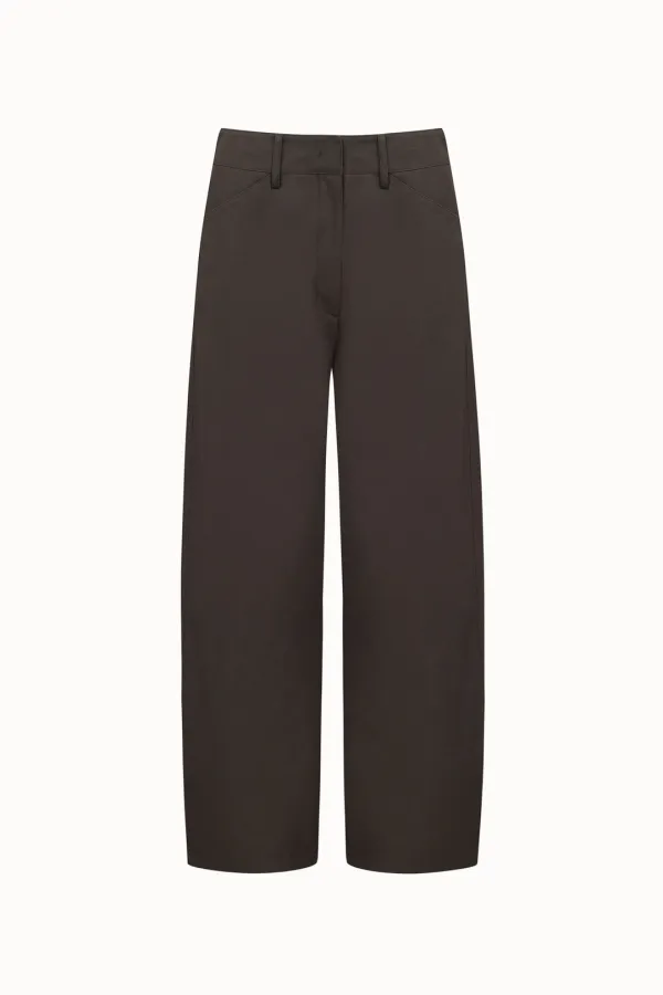 Natural Curved Cotton Pants[LMBFSPPT505]-Brown