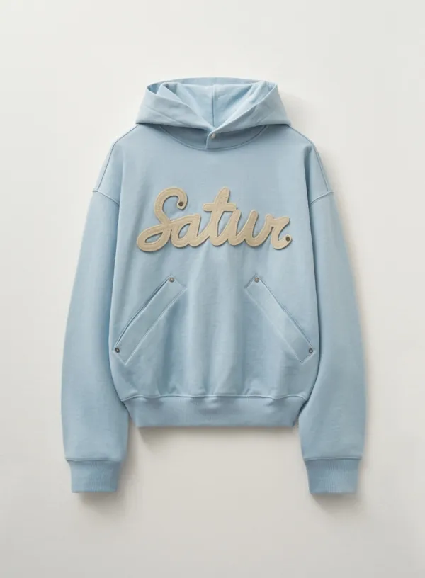 Lugo Applique Rivet Hoodie - Sky Blue
