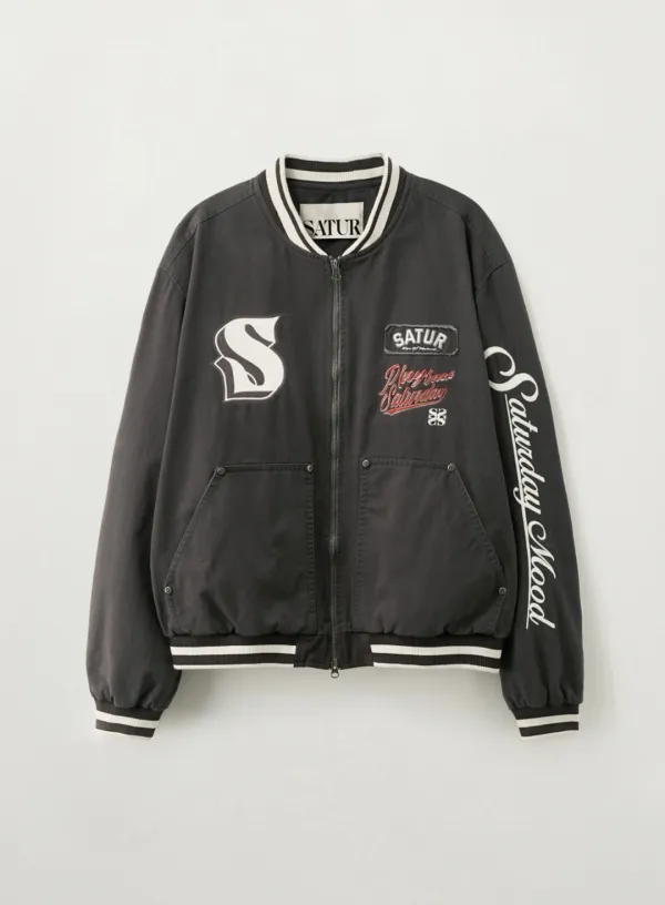 90s Playback Varsity Jacket - Gray
