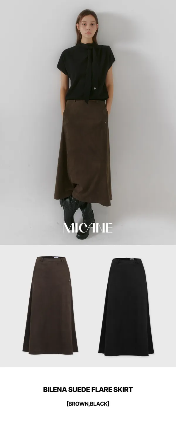 [25-36] Bilena Suede Flare Skirt 빌레나 스웨이드 플레어 스커트 (겨울-가을-하객룩-데일리룩-출근룩-오피스룩-격식룩-롱스커트-플레어핏-A라인-시즌무드-클래식-베이직-체형커버-자체제작)