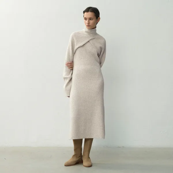(Z-OP-6236)WOOL KNIT DRESS&BOLERO SET S