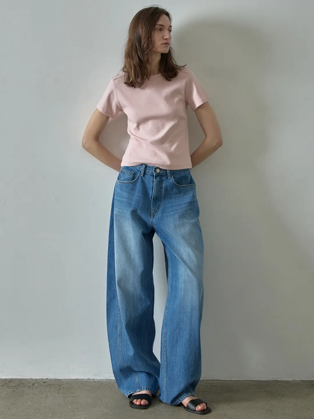 파사드패턴 와이드 테이퍼드 데님_vintage blue 상품 이미지 1