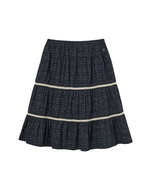 PATTERN TIERED SKIRT [NAVY]