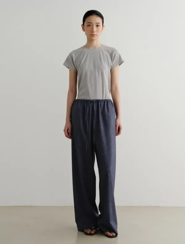 Linen Denim String Pants (Blue)