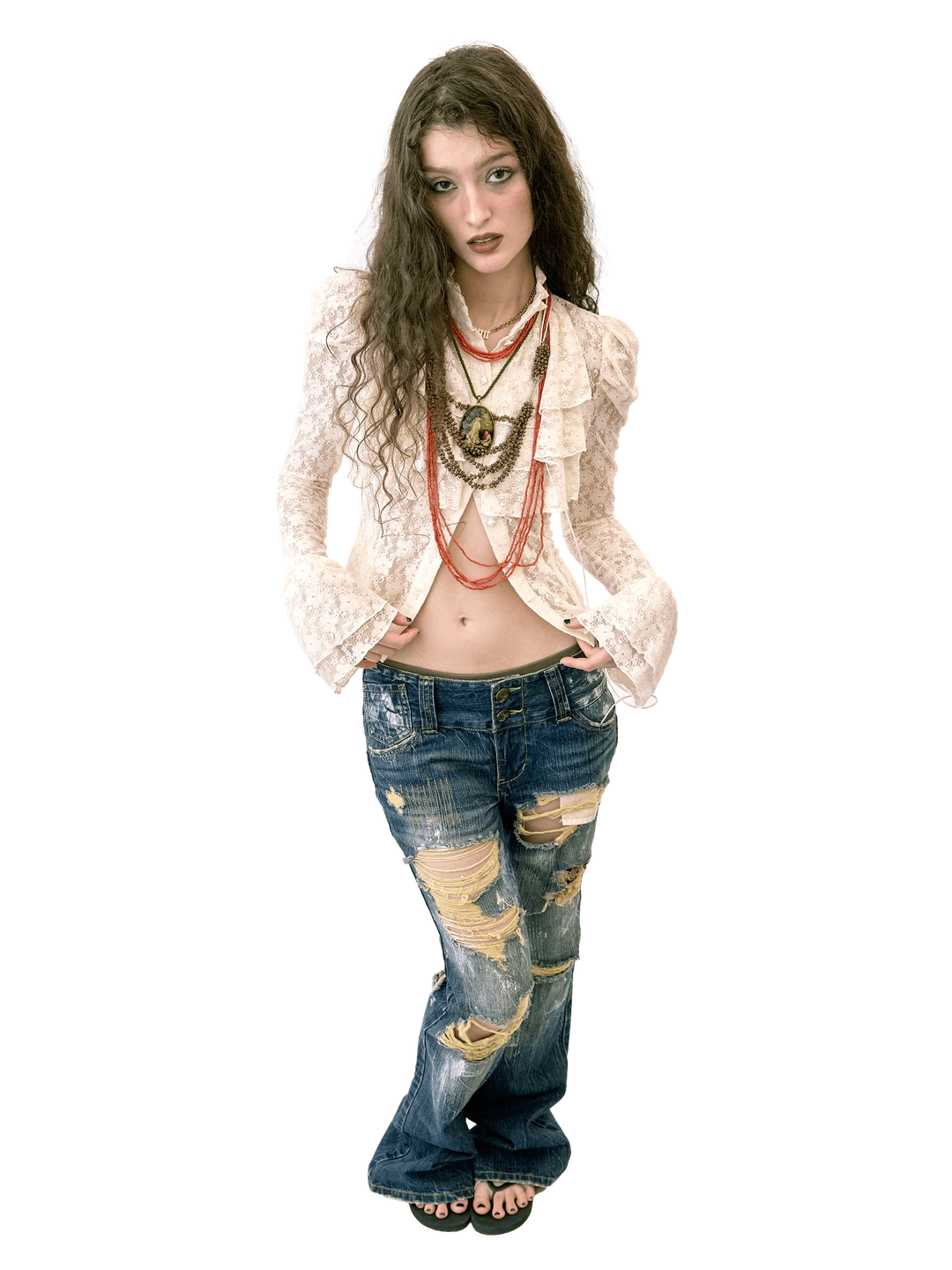 스컬프터 Distressed Bootcut Jeans Mid Blue 상품 이미지 1