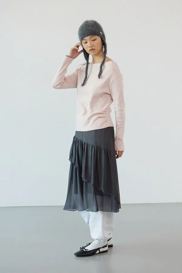Mesh ruffle skirt_dark gray