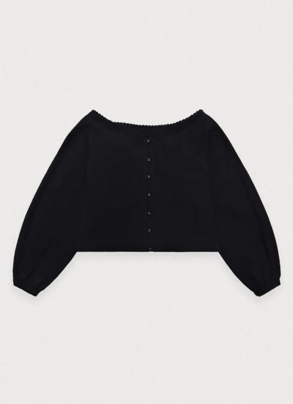 Drawin lace blouse - black