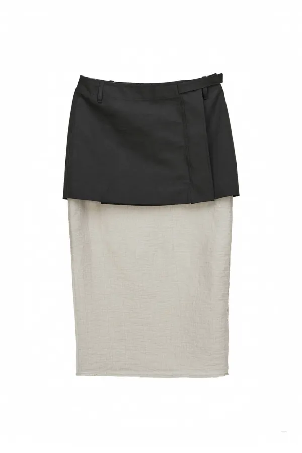 2IN1 SEE-THROUGH WRAP SKIRT (CHARCOAL+GREY)