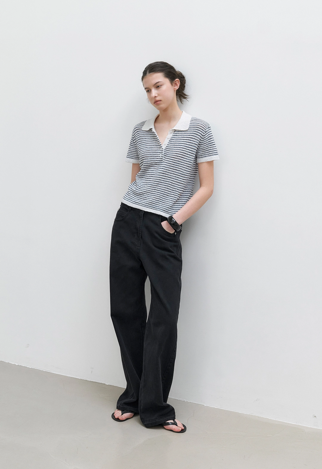 아뜰리에 나인 (T-7244)BOUCLE COLLAR STRIPED KNIT 상품 이미지 2