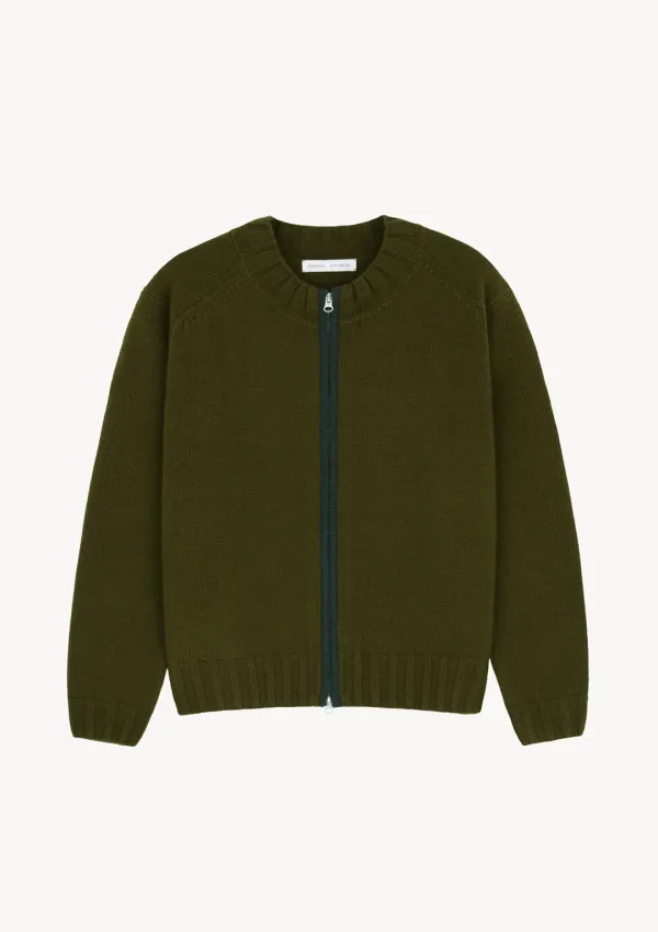 Kaia Zip-Up Cardigan in Khaki