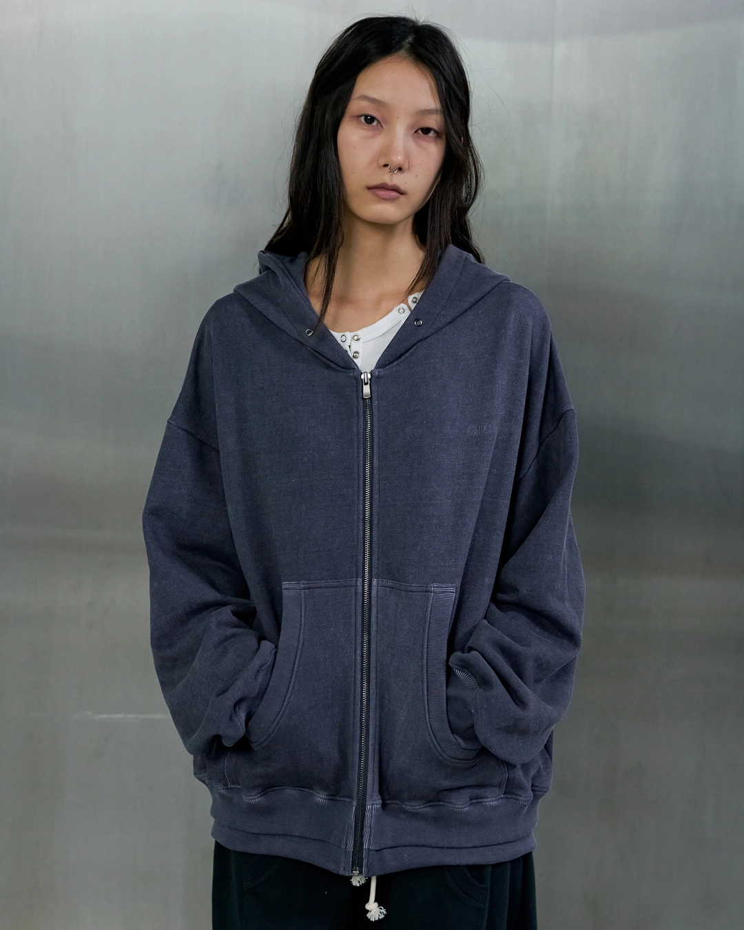 오데스 [9/18 예약 출고] DOUBLE HEM VTG HOODIE ZIP UP - BLUE 상품 이미지 1