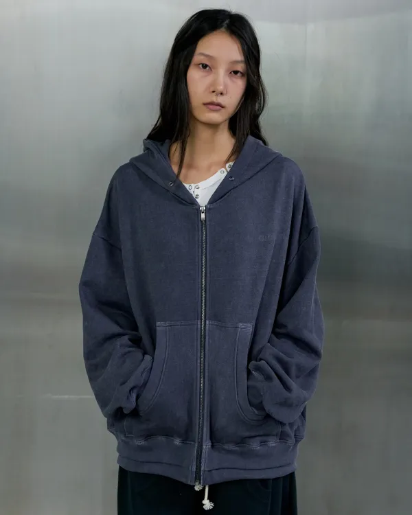 [9/18 예약 출고] DOUBLE HEM VTG HOODIE ZIP UP - BLUE