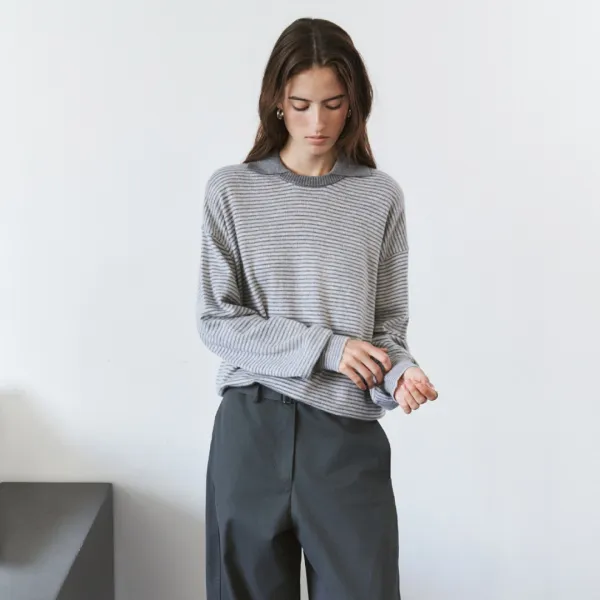 SIKN2207 울 블렌드 프레피 스트라이프 니트_Melange gray