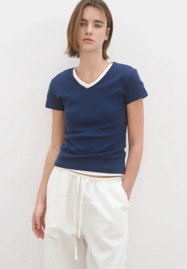 V-neck short sleeve t-shirt (navy)