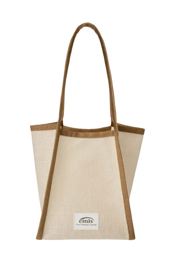 LINEN BEACH BAG-IVORY/BROWN