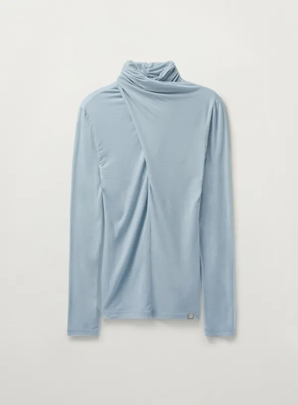 (W) Crossed Turtle Neck Long Sleeve - Light Blue