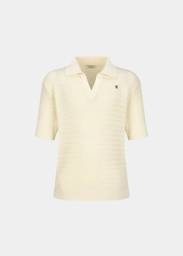 VINTAGE SKASHI KNIT POLO TOP - CREAM
