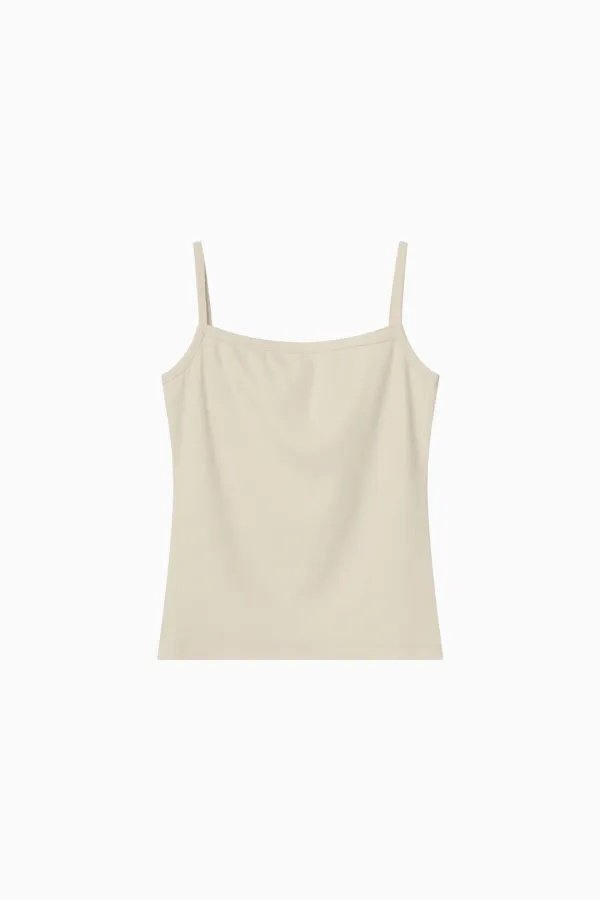 BASIC RIBBED V-NECK SLEEVELESS, CREAM