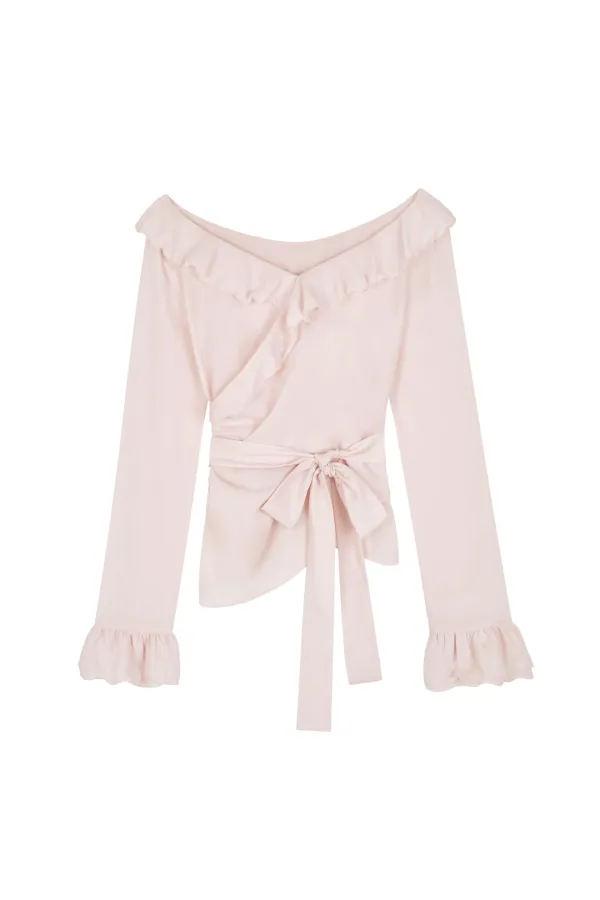Blooming Ruffle Wrap Blouse, Pink