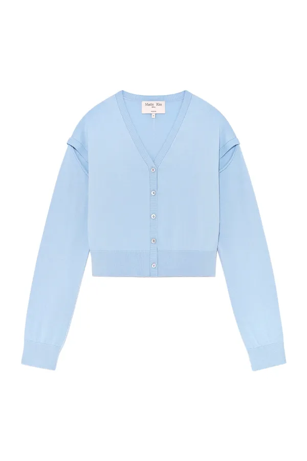 SLIT DETAIL BUTTON CARDIGAN IN LIGHT BLUE