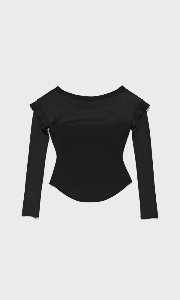 Sheer-Combi Off Shoulder Top_Black