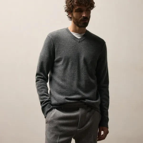 Cashmere V Neck Sweater - Flannel