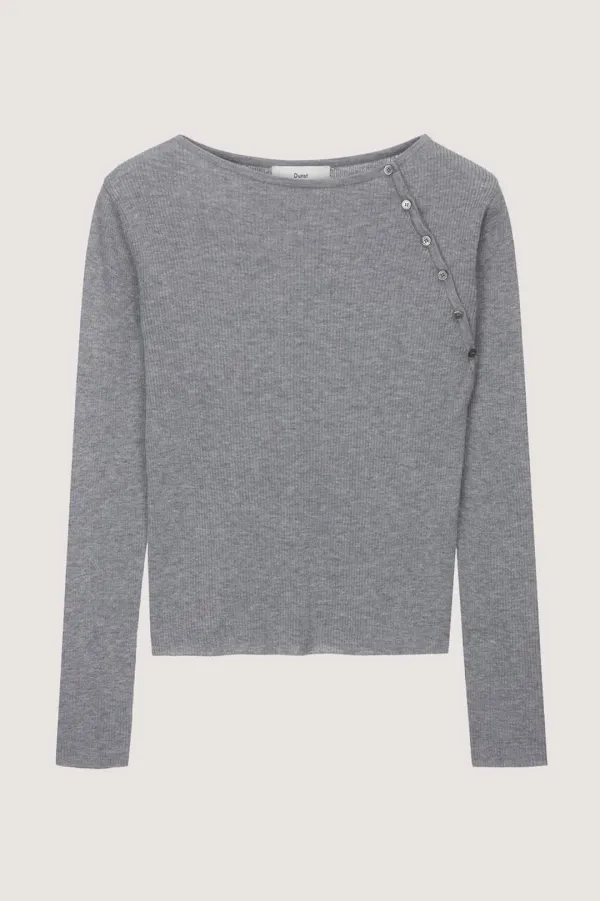BUTTONED SLIT KNIT TOP MELANGE GREY_UDSW5A206G2