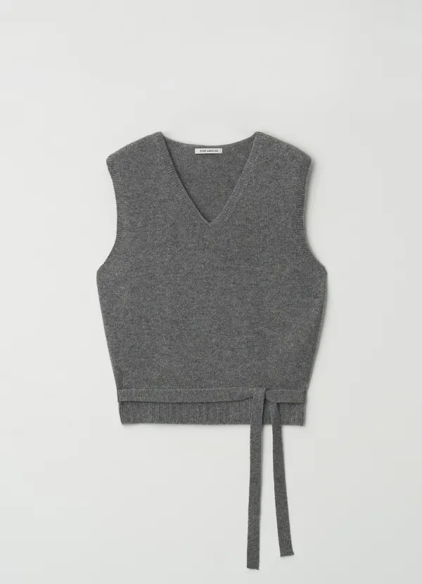 Wholegarment belted knit vest_M/GREY
