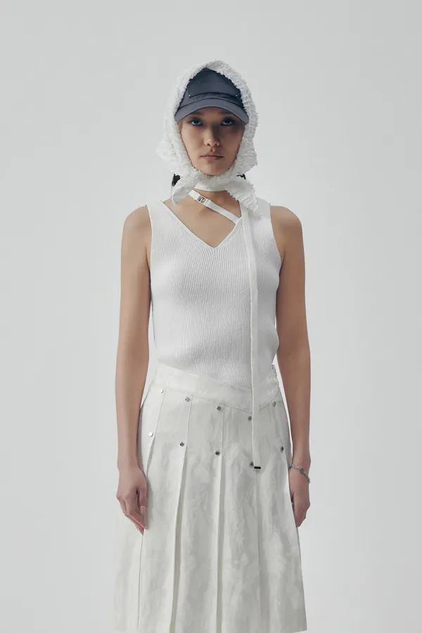 Scarf-Tie Knit Sleeveless [ White ]