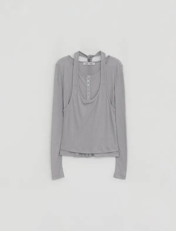 [2nd REORDER] LAYERED BUTTON T-SHIRT [GREY]