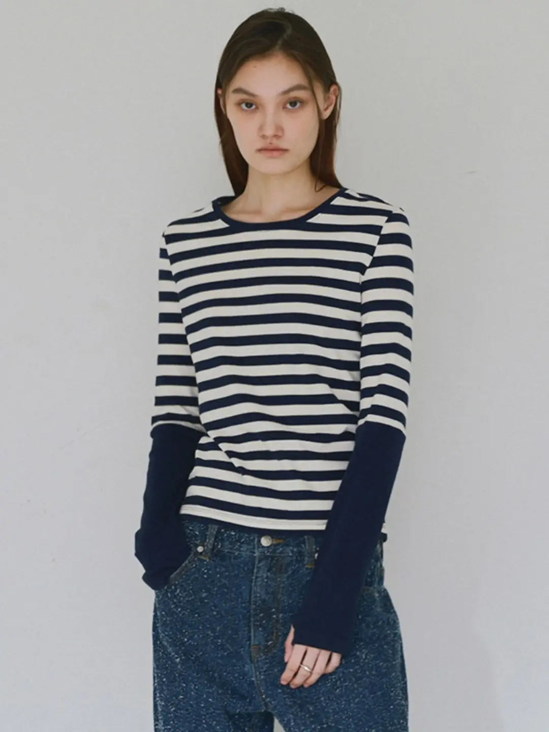 밀로 우먼 Stripe Warmer T-Shirt [Navy] 상품 이미지 2
